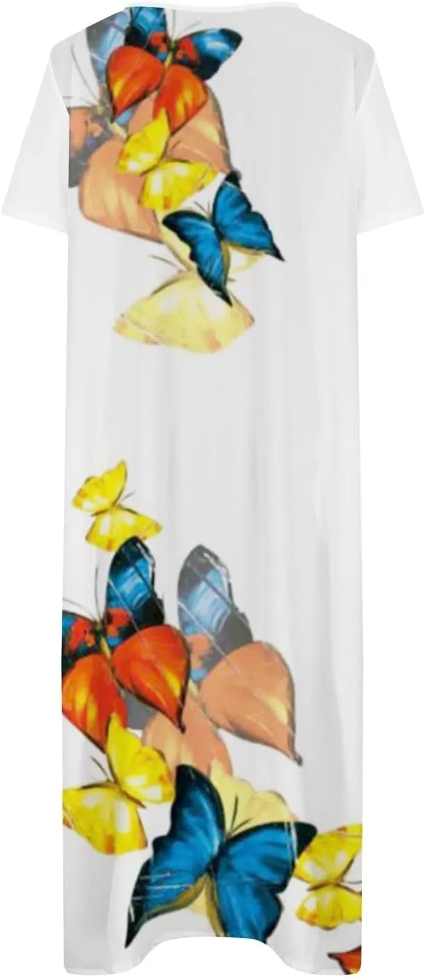 2023 Summer Dresses for Women Casual Stripe Button V Neck Sleeveless Pocket Long Holiday Dress Floral Beach Dress