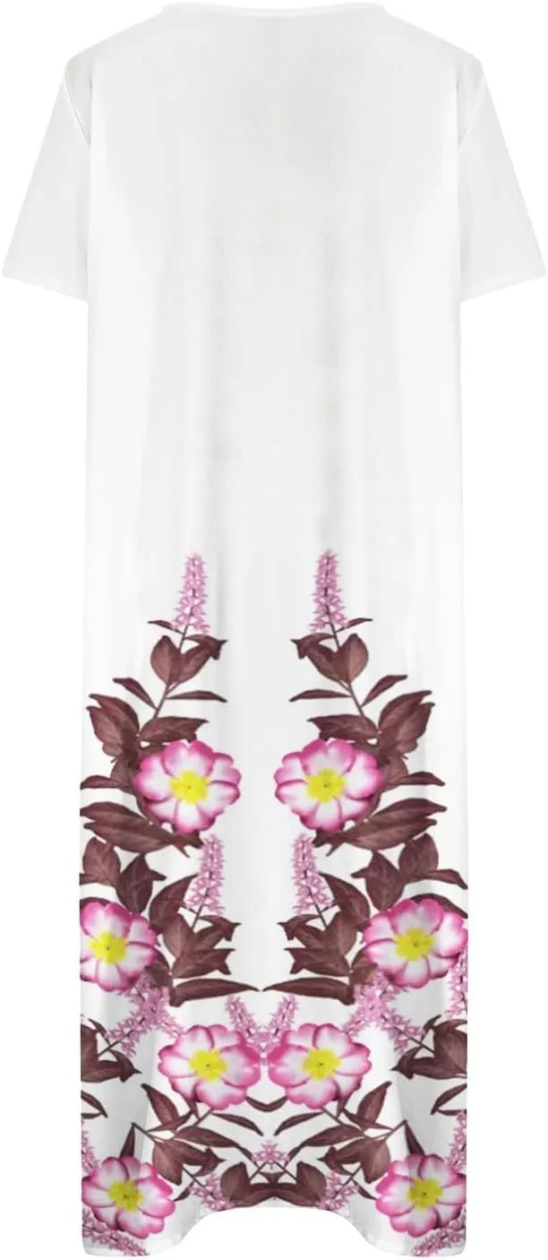 2023 Summer Dresses for Women Casual Stripe Button V Neck Sleeveless Pocket Long Holiday Dress Floral Beach Dress