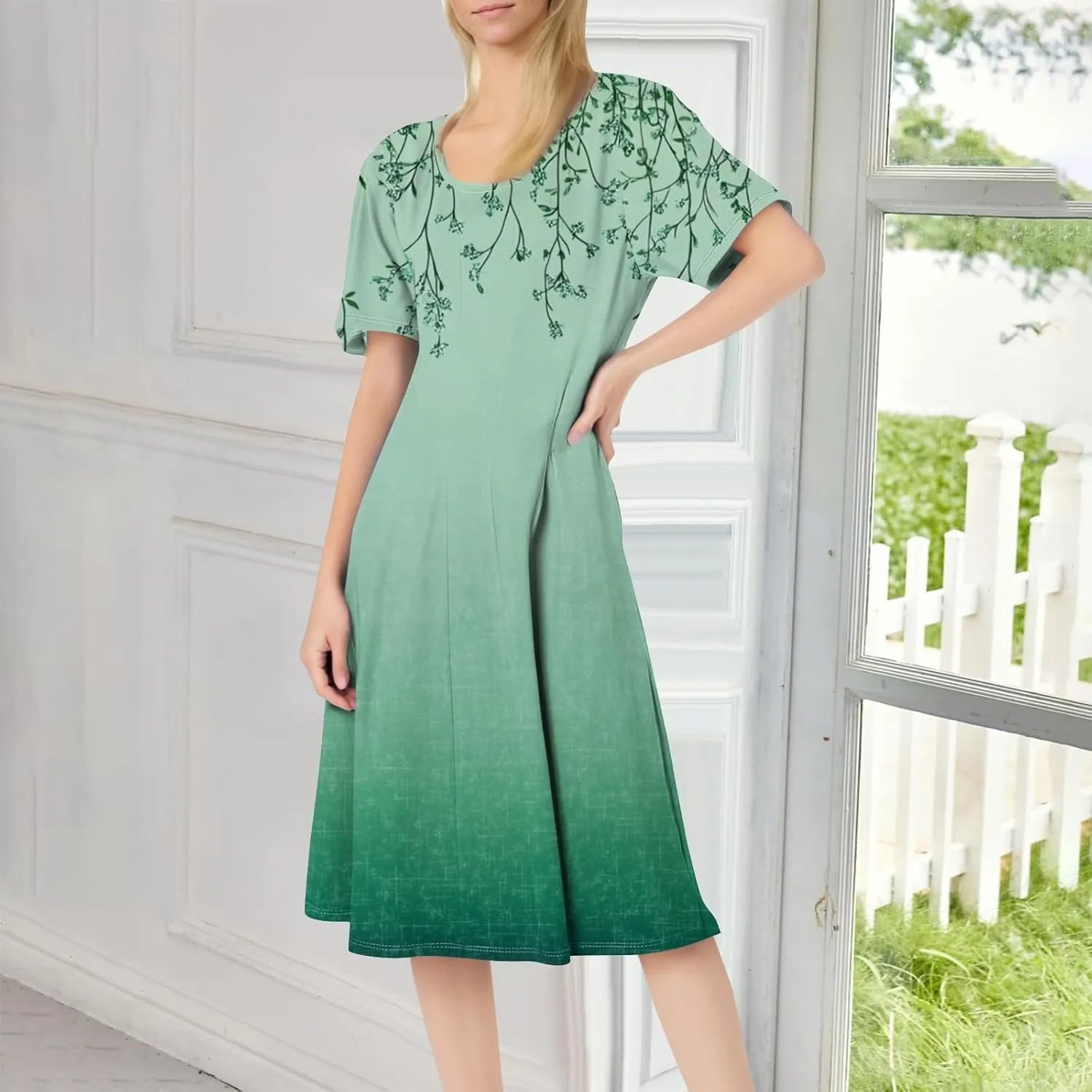 ADHOWBEW Plus Size Dresses for Women O Neck Trendy Cute Casual Loose Fit Hawaiian Short Sleeve Beach Dresses
