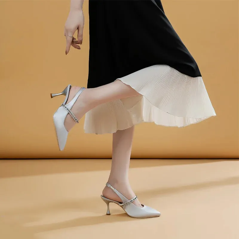 Advbridge  Summer Sandals Female Crystal Bridal shoes woman Fashion Thin Heel Bling Girls Pointed Toe fashion Sandals Sling-Back