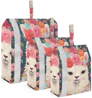 Alpaca Floral Packing Cubes Set of 3, Lightweight Travel Luggage Organizers Foldable Bags for Easy Packing and Organization