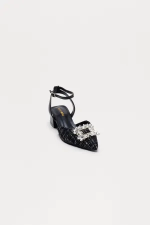 Anna Tweed Embellished Kitten Heels - Black