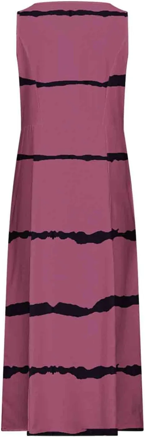 Aymnlox Womens Plus Size Summer Dress Strap Sleeveless Casual Long Sundress Elegant Ruffle Hem Striped Graphic Dresses