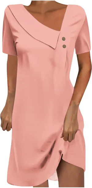 Beach Dresses for Women 2024 Vacation Slant V-Neck Short Sleeve Sundresses Summer Casual Fit Elegant Midi Dress