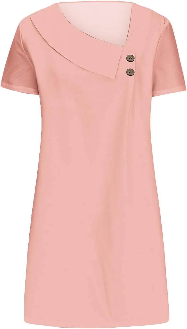 Beach Dresses for Women 2024 Vacation Slant V-Neck Short Sleeve Sundresses Summer Casual Fit Elegant Midi Dress