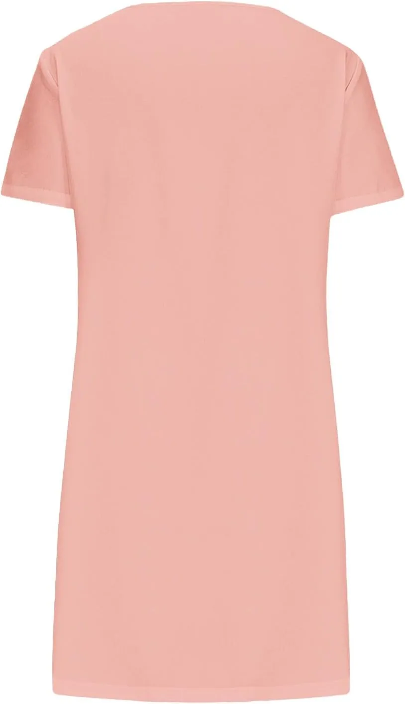 Beach Dresses for Women 2024 Vacation Slant V-Neck Short Sleeve Sundresses Summer Casual Fit Elegant Midi Dress