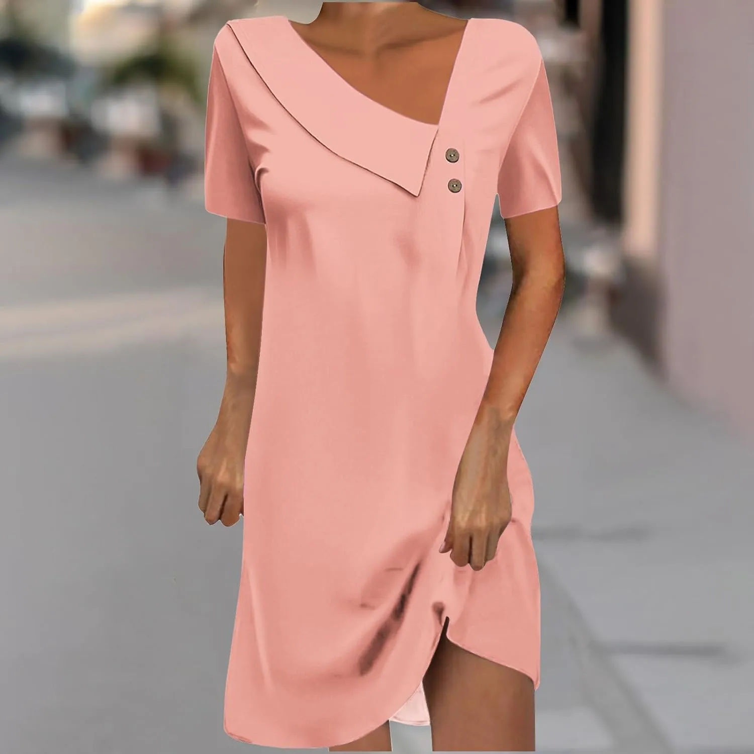 Beach Dresses for Women 2024 Vacation Slant V-Neck Short Sleeve Sundresses Summer Casual Fit Elegant Midi Dress
