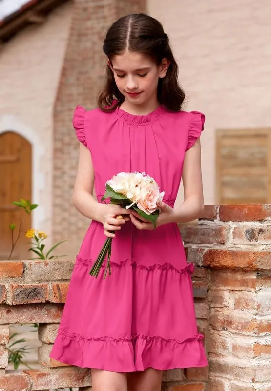 BesserBay Girls Tiered Dress Sleeveless Ruffle Summer Swing Dress 4-12 Years