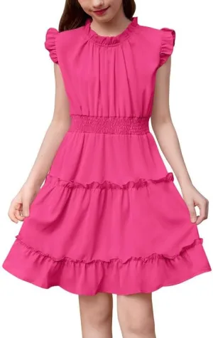 BesserBay Girls Tiered Dress Sleeveless Ruffle Summer Swing Dress 4-12 Years