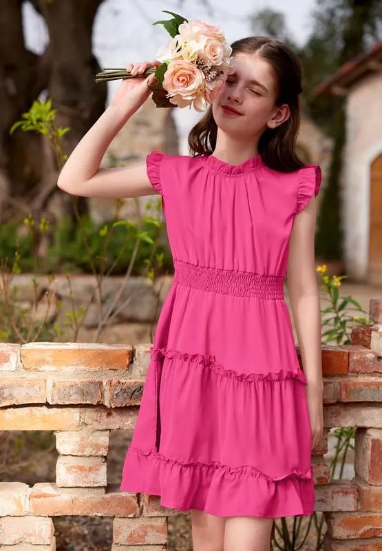 BesserBay Girls Tiered Dress Sleeveless Ruffle Summer Swing Dress 4-12 Years