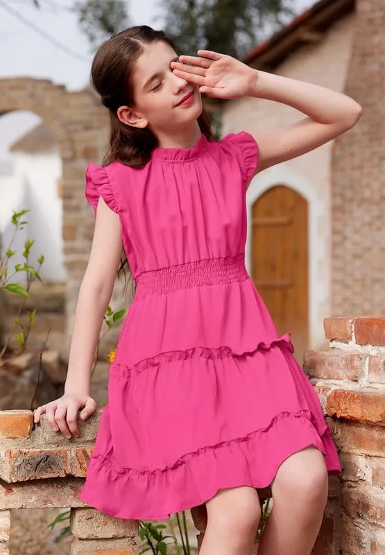 BesserBay Girls Tiered Dress Sleeveless Ruffle Summer Swing Dress 4-12 Years