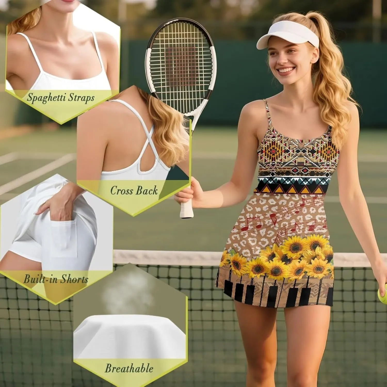 Biyejit Womens Tennis Dress, Workout Dress with Shorts Pockets Sleeveless Golf Athletic Dresses Quick Dry Pickleball Outfits