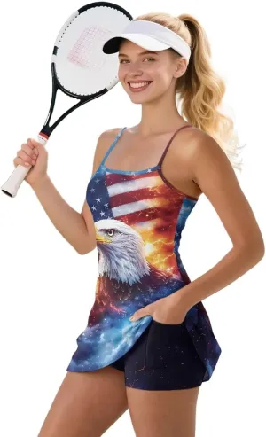 Biyejit Womens Tennis Dress, Workout Dress with Shorts Pockets Sleeveless Golf Athletic Dresses Quick Dry Pickleball Outfits
