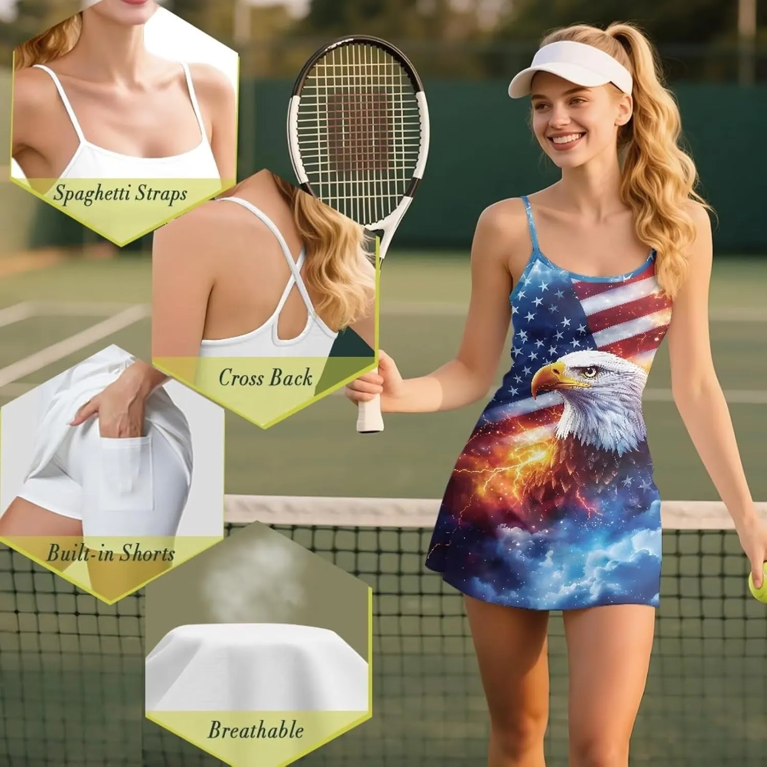 Biyejit Womens Tennis Dress, Workout Dress with Shorts Pockets Sleeveless Golf Athletic Dresses Quick Dry Pickleball Outfits