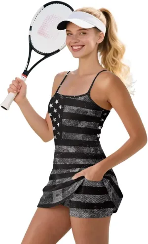 Biyejit Womens Tennis Dress, Workout Dress with Shorts Pockets Sleeveless Golf Athletic Dresses Quick Dry Pickleball Outfits