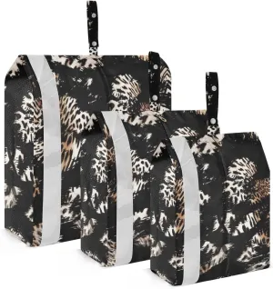 Black Leopard Packing Cubes Set of 3, Lightweight Travel Luggage Organizers Foldable Bags for Easy Packing and Organization
