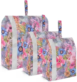 Blooming Flowers Packing Cubes Set of 3, Lightweight Travel Luggage Organizers Foldable Bags for Easy Packing and Organization