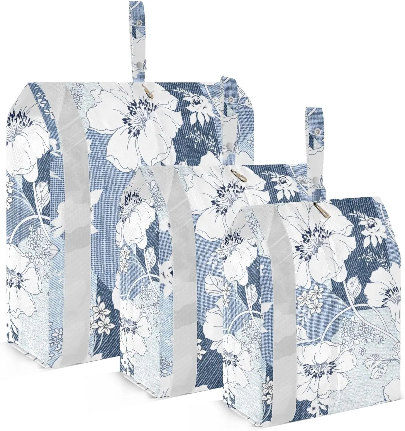 Blue Flowers Packing Cubes Set of 3, Lightweight Travel Luggage Organizers Foldable Bags for Easy Packing and Organization