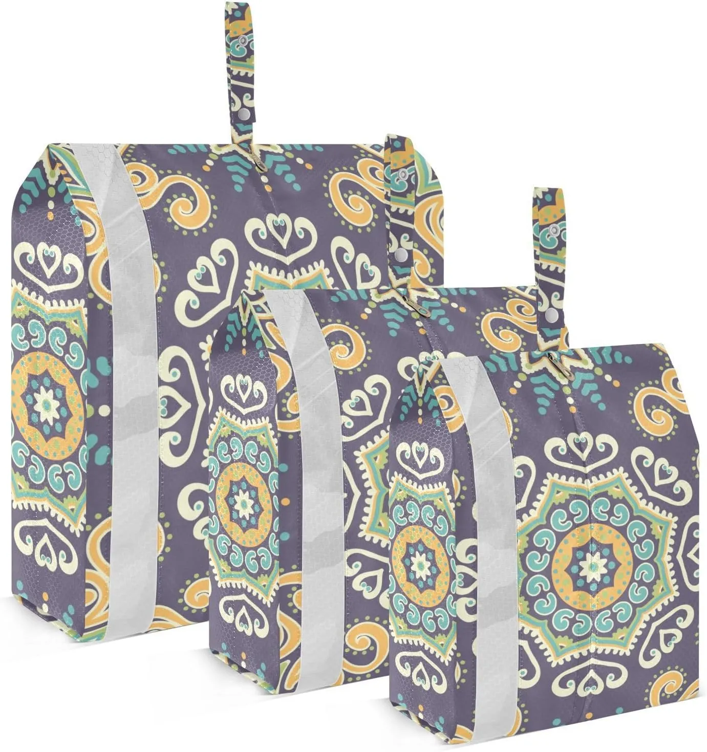 Bohemian Mandala Packing Cubes Set of 3, Lightweight Travel Luggage Organizers Foldable Bags for Easy Packing and Organization