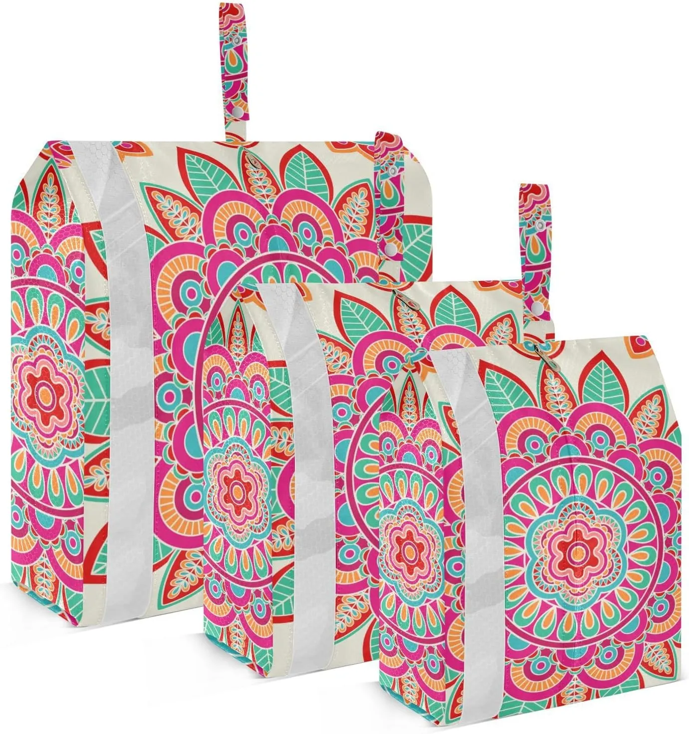 Boho Mandala Packing Cubes Set of 3, Lightweight Travel Luggage Organizers Foldable Bags for Easy Packing and Organization