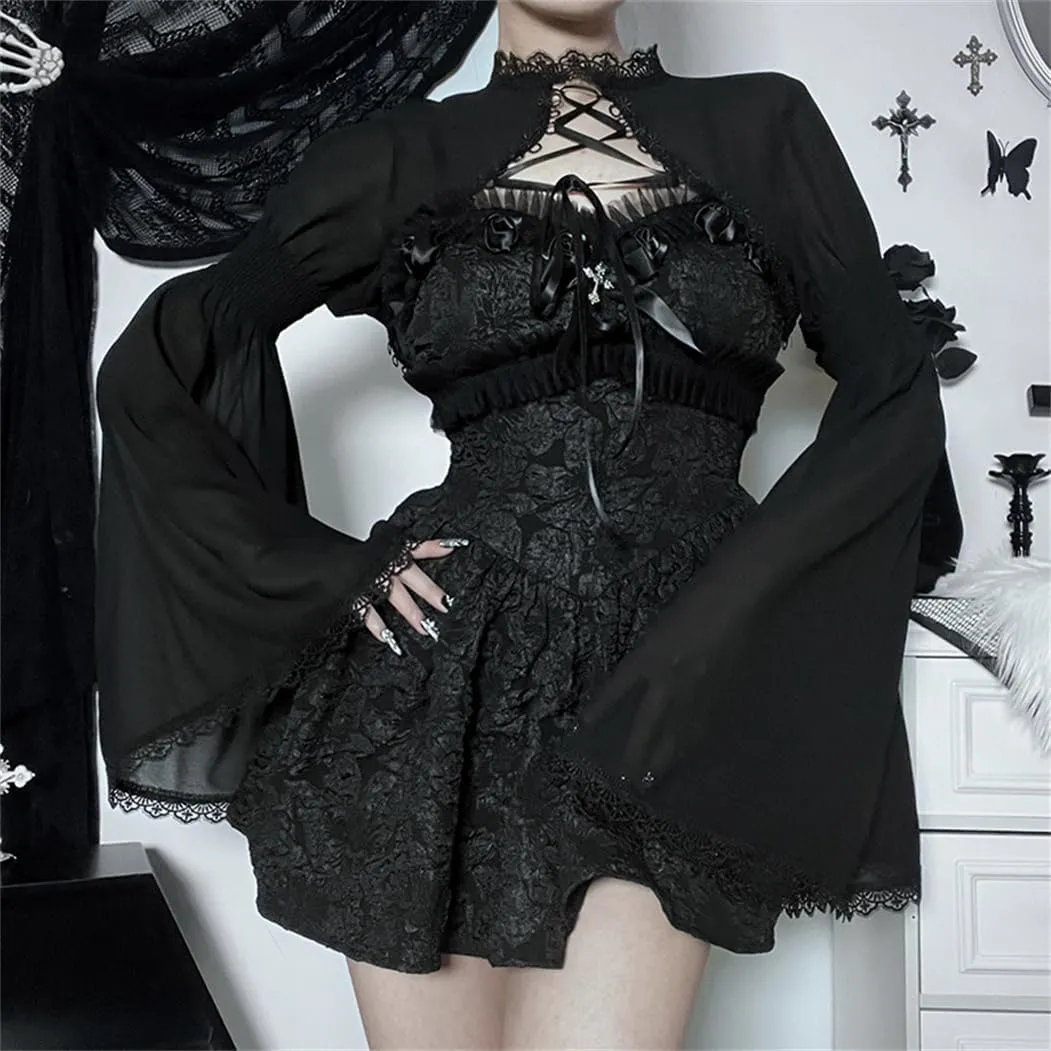 Bolero Shrug Top Trad Goth Black Shawls and Wraps for Evening Dresses Short Cardigan