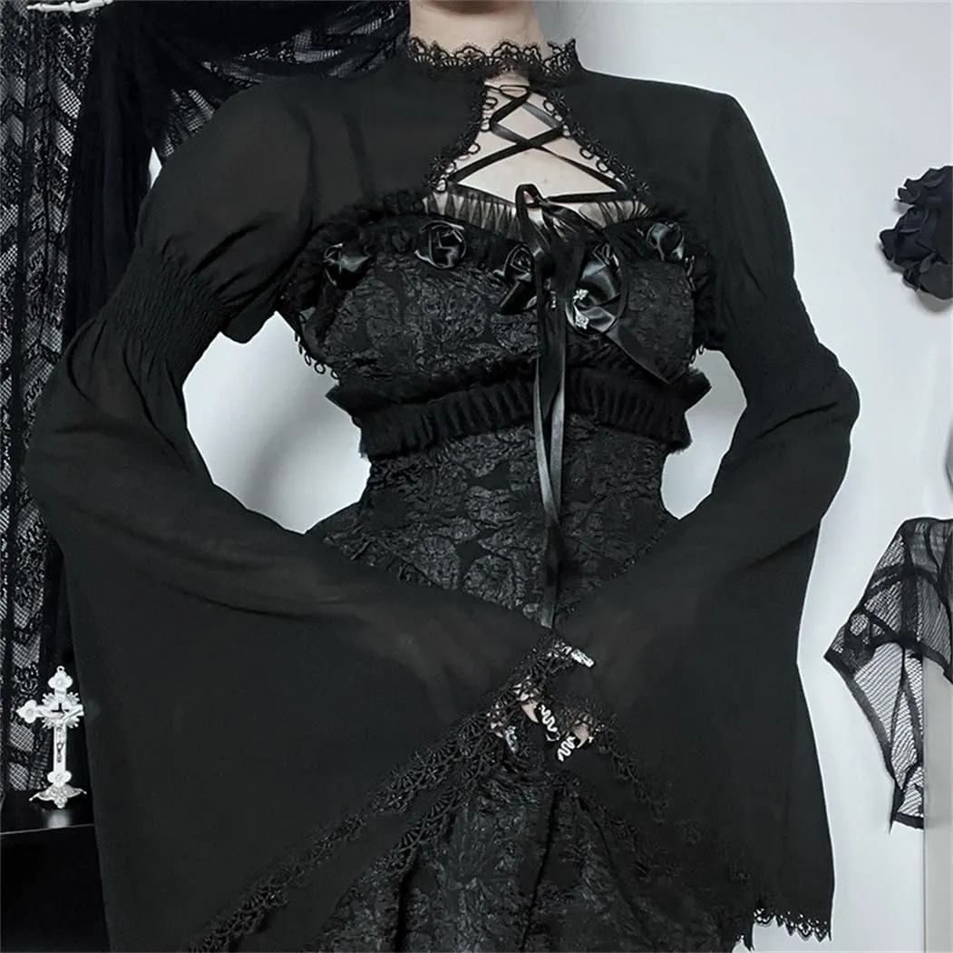 Bolero Shrug Top Trad Goth Black Shawls and Wraps for Evening Dresses Short Cardigan