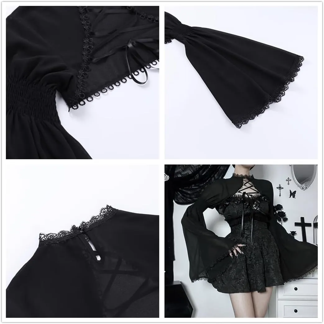 Bolero Shrug Top Trad Goth Black Shawls and Wraps for Evening Dresses Short Cardigan