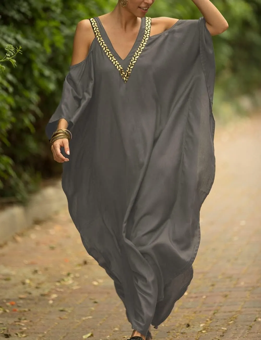Bsubseach Turkish Cold Shoulder Kaftan Dresses Swimsuit Cover Up Maxi Dress Beach Cover Ups