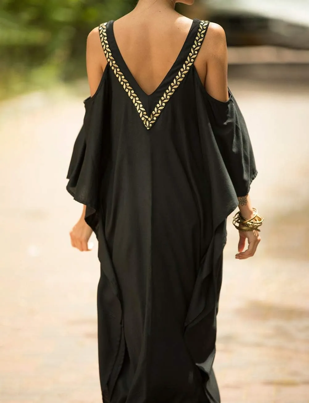 Bsubseach Turkish Cold Shoulder Kaftan Dresses Swimsuit Cover Up Maxi Dress Beach Cover Ups