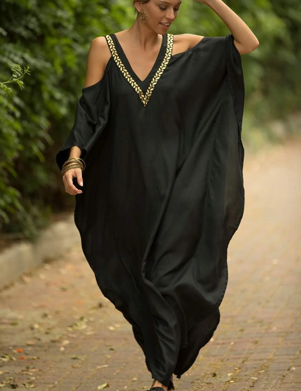 Bsubseach Turkish Cold Shoulder Kaftan Dresses Swimsuit Cover Up Maxi Dress Beach Cover Ups
