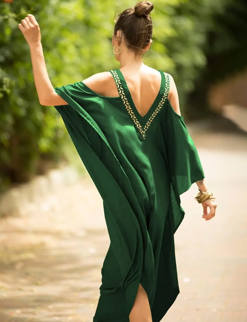 Bsubseach Turkish Cold Shoulder Kaftan Dresses Swimsuit Cover Up Maxi Dress Beach Cover Ups