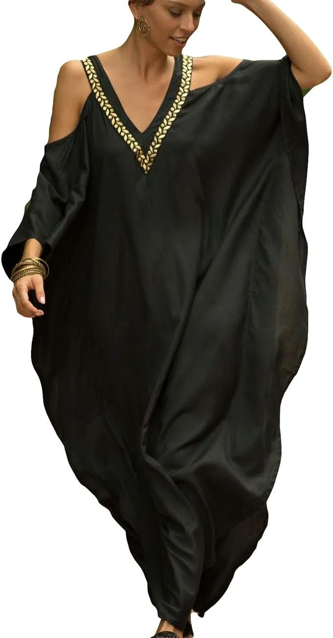 Bsubseach Turkish Cold Shoulder Kaftan Dresses Swimsuit Cover Up Maxi Dress Beach Cover Ups