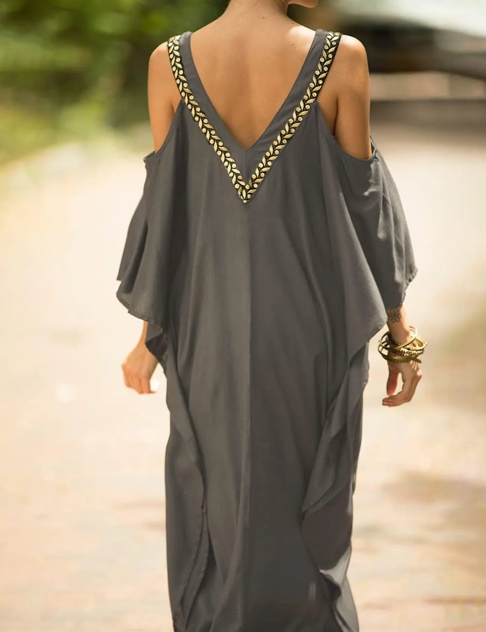 Bsubseach Turkish Cold Shoulder Kaftan Dresses Swimsuit Cover Up Maxi Dress Beach Cover Ups