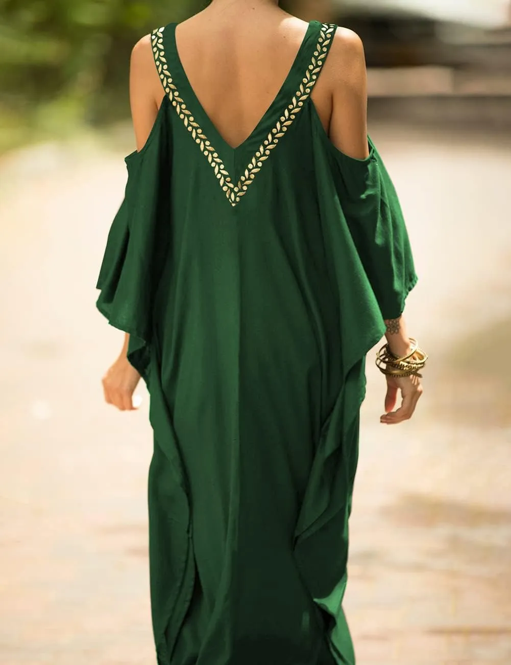 Bsubseach Turkish Cold Shoulder Kaftan Dresses Swimsuit Cover Up Maxi Dress Beach Cover Ups