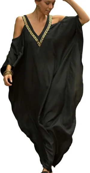 Bsubseach Turkish Cold Shoulder Kaftan Dresses Swimsuit Cover Up Maxi Dress Beach Cover Ups