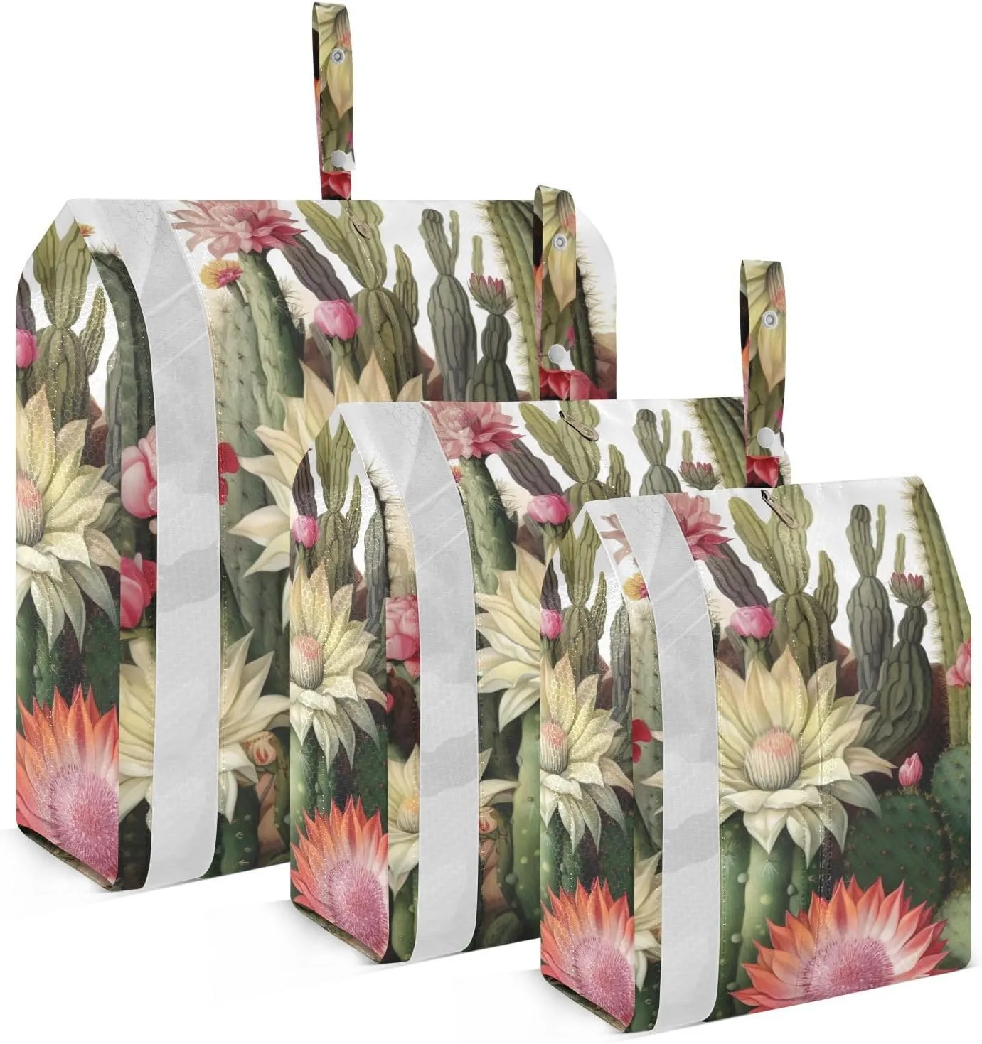 Cactus Plant Packing Cubes Set of 3, Lightweight Travel Luggage Organizers Foldable Bags for Easy Packing and Organization