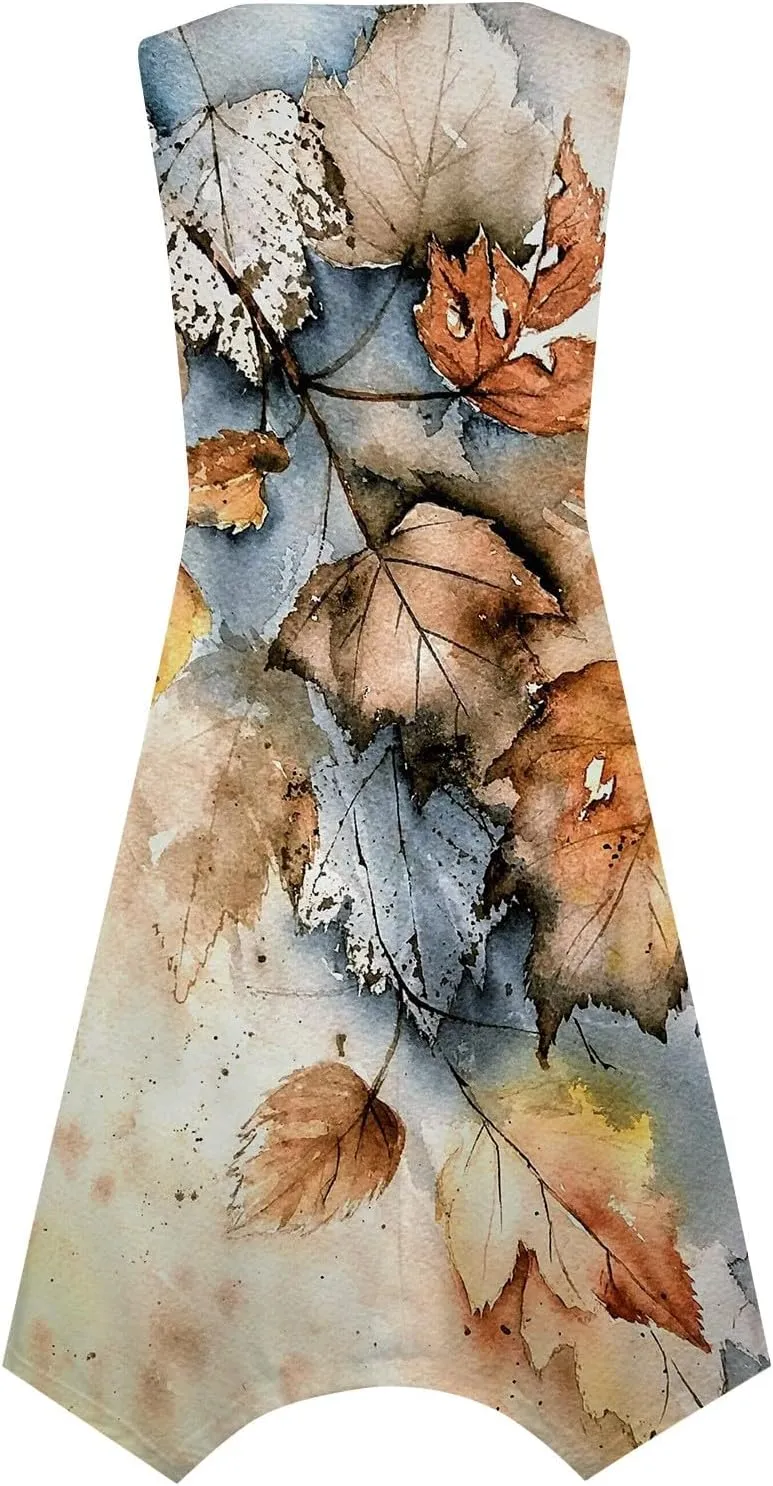 Casual Summer Dresses for Women 2024 Vacation Sleeveless Sundress Midi Loose Hankerchief Hem Beach Dress Tank Dress