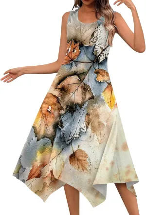Casual Summer Dresses for Women 2024 Vacation Sleeveless Sundress Midi Loose Hankerchief Hem Beach Dress Tank Dress