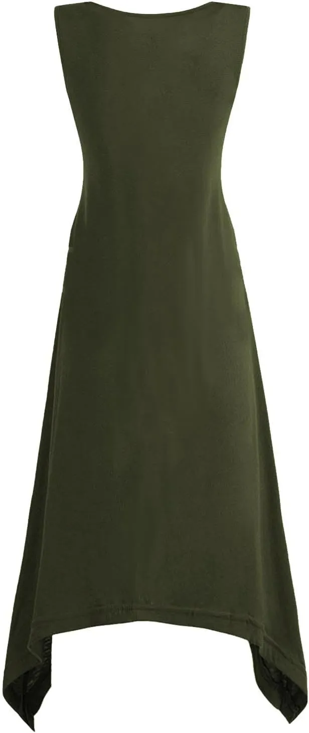 Casual Summer Women Dress Sleeveless Sundress Hankerchief Hem Midi Tank Dresses Ruffle A-Line Beach Dress