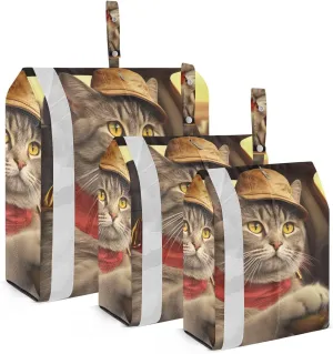 Cat Driver Packing Cubes Set of 3, Lightweight Travel Luggage Organizers Foldable Bags for Easy Packing and Organization