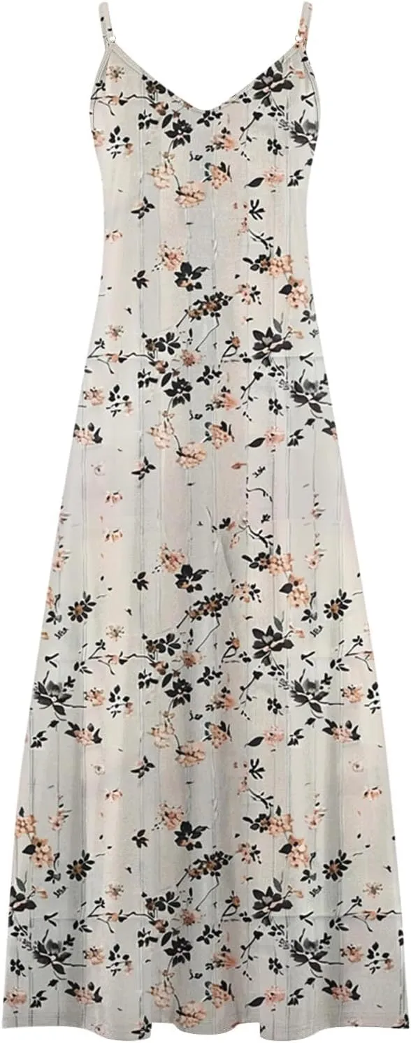 Ceboyel Women 2024 Spaghetti Strap Maxi Dress Trendy Summer Vacation Sundresses Boho Beach Sun Dresses Casual Resort Clothes