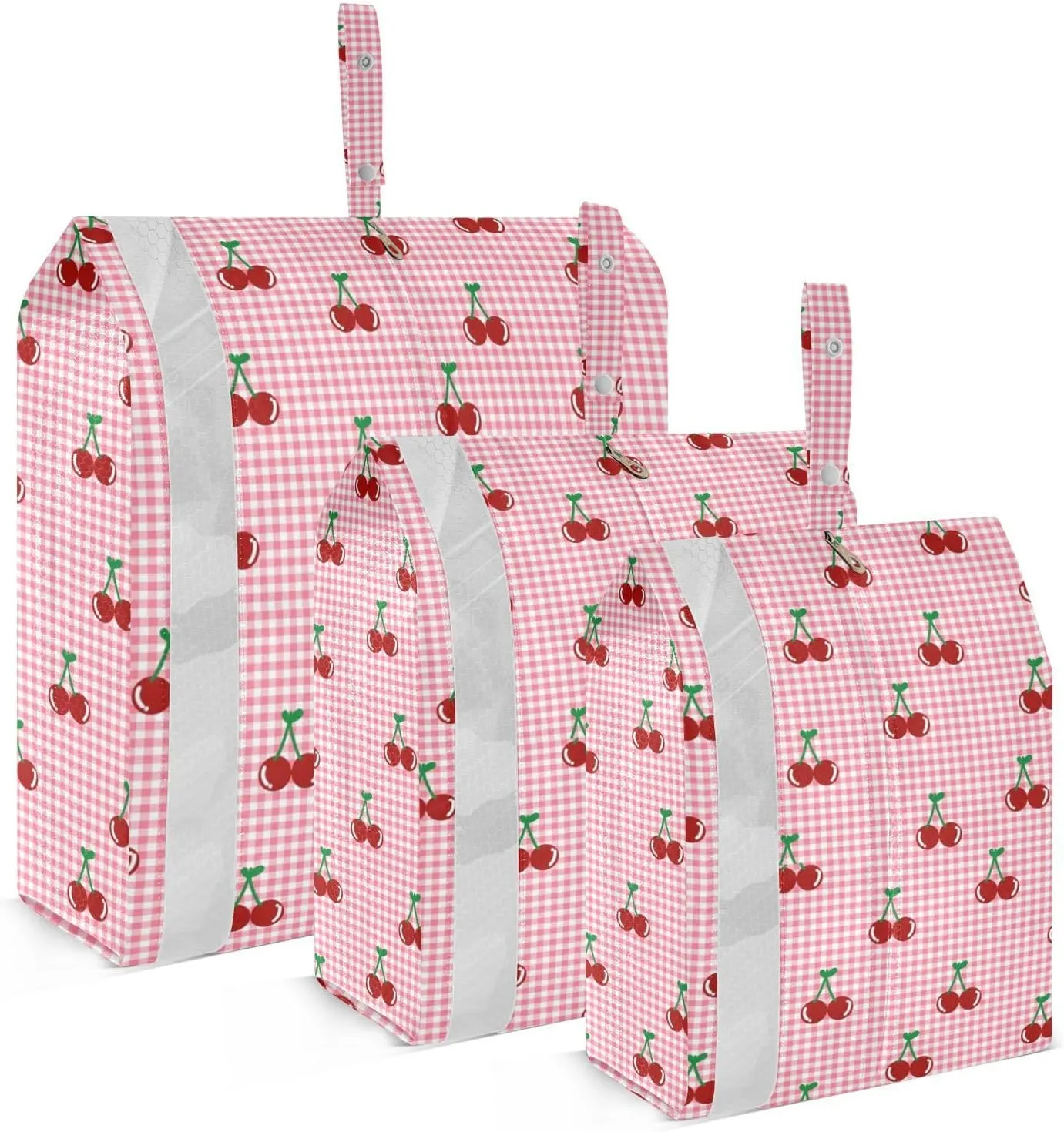 Checkered Cherry Packing Cubes Set of 3, Lightweight Travel Luggage Organizers Foldable Bags for Easy Packing and Organization