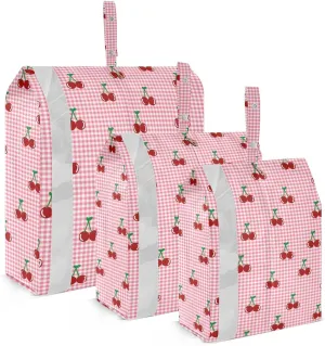 Checkered Cherry Packing Cubes Set of 3, Lightweight Travel Luggage Organizers Foldable Bags for Easy Packing and Organization