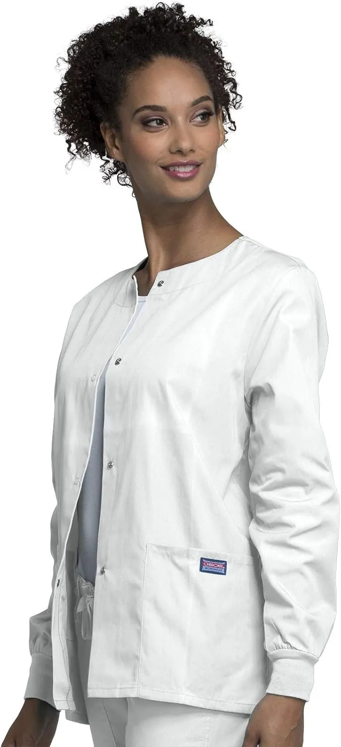 Cherokee scrubs jacket for women, Snap Front Warm-Up Jacket with 3 Pockets and Easy Care - 4350