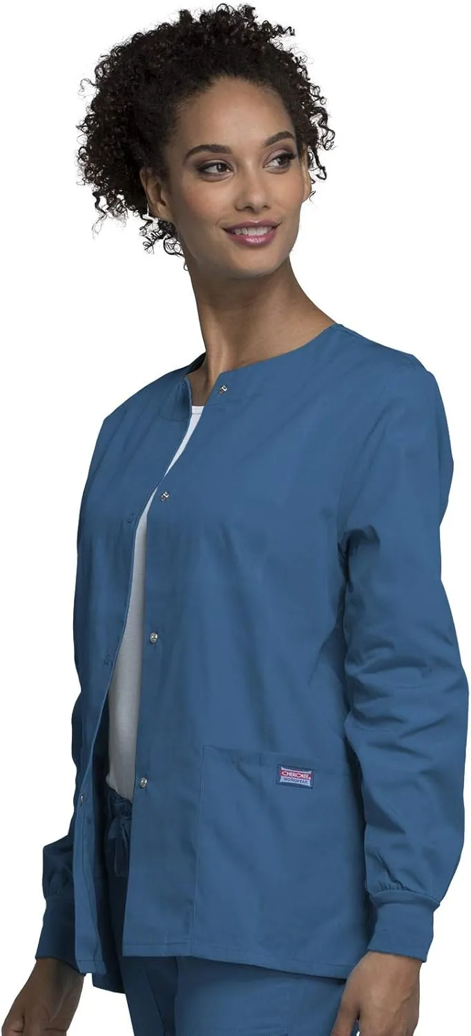 Cherokee scrubs jacket for women, Snap Front Warm-Up Jacket with 3 Pockets and Easy Care - 4350