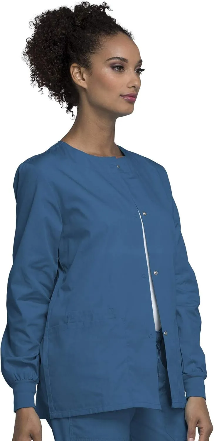 Cherokee scrubs jacket for women, Snap Front Warm-Up Jacket with 3 Pockets and Easy Care - 4350