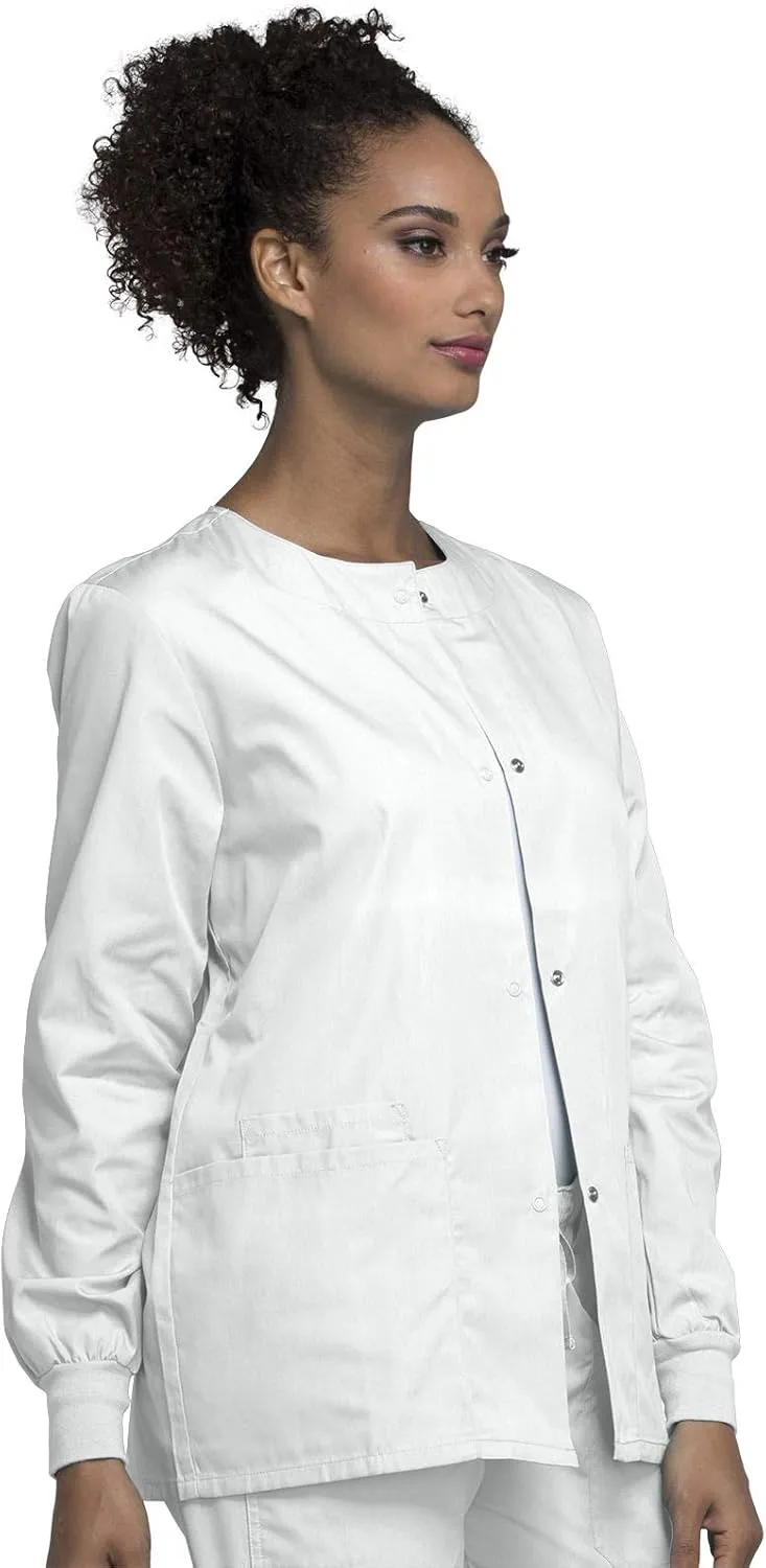 Cherokee scrubs jacket for women, Snap Front Warm-Up Jacket with 3 Pockets and Easy Care - 4350