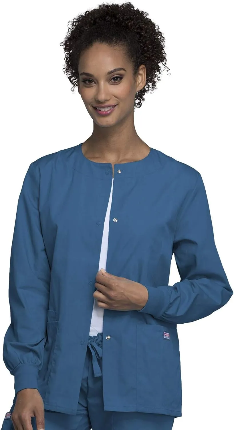 Cherokee scrubs jacket for women, Snap Front Warm-Up Jacket with 3 Pockets and Easy Care - 4350