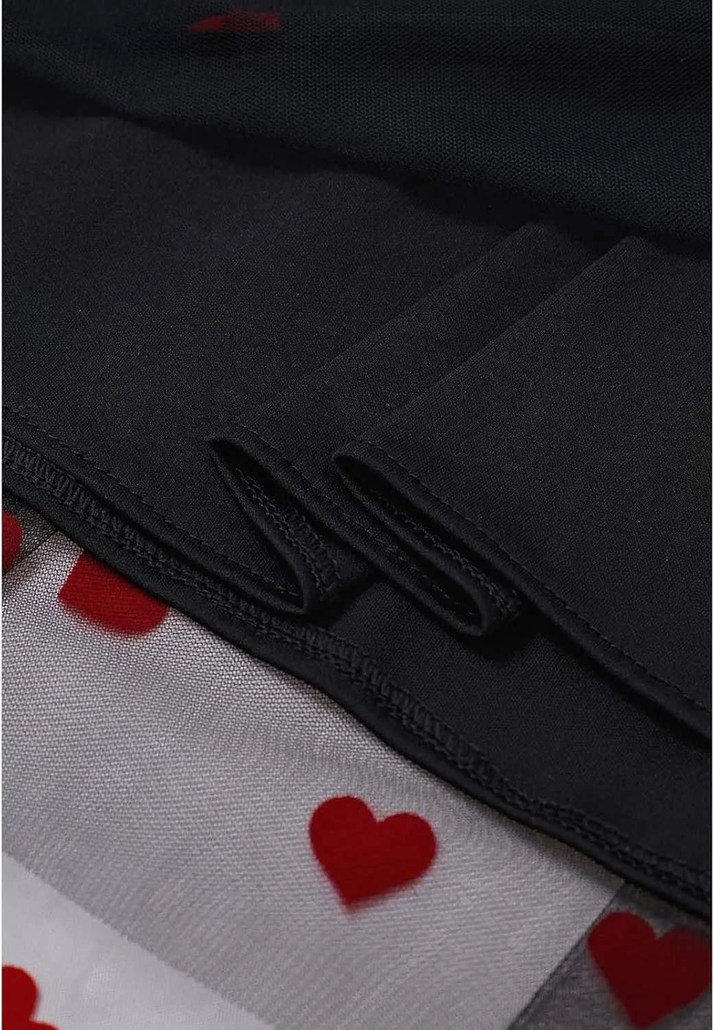 CHICWISH Women Valentines 3D Red Heart Print Mesh Tulle Midi Skirt Elastic High Waist A-Line Cute Flowy Holiday Skirt