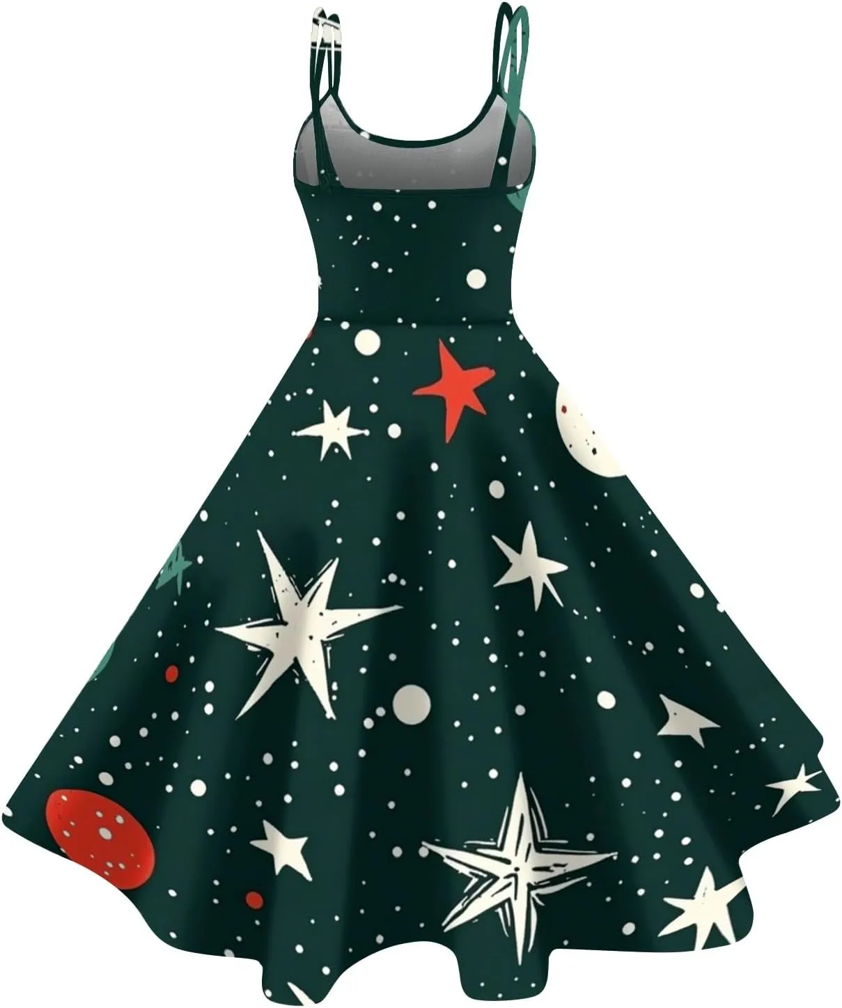 Christmas Dresses for Women 1950s Retro Vintage Spaghetti Strap Cocktail Rockabilly Floral Evening Swing Dress